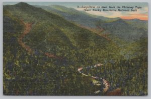 National Parks~Air View Loop Over From Chimney Tops Smoky Mts~Vintage Postcard