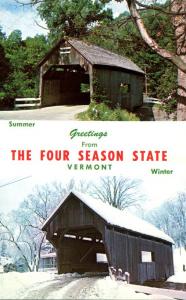 Greetings from Four Season State - Covered Bridge of Warren VT, Vermont