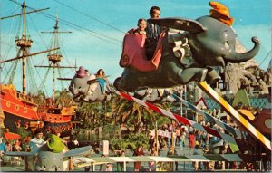 Disneyland Postcard People Riding Dumbo Ride in Fantasyland