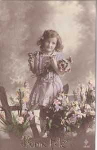 RP: HAPPY BIRTHDAY, 1900-10s; Pretty Girl in pink picking Daisies