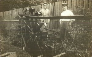 Men at Water Wheel Mill? Enterprise IN (Written on Back) Real Photo Postcard