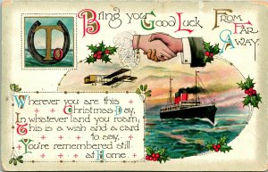 1914 W & K Carte Postale Bring You Good Luck De Loin Away Noël Airplane