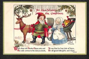 Christmas Green Robed Santa ClausSleigh Signed Ethel Dewees Nister Postcard