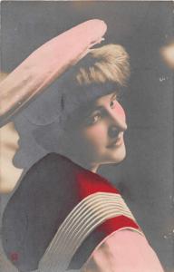 Lady Sailor Outfit Tinted Real Photo Antique Postcard J50850