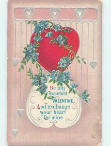 Divided-Back Valentine HEART WITH BLUE FLOWERS o5319