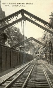 Postcard RPPC View of Train Crossing Hanging Bridge, Royal Gorge, CO.  aa6