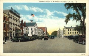Westfield Massachusetts MA Elm Street Scene Vintage Postcard