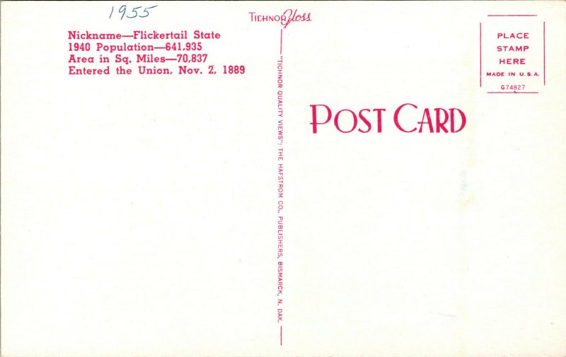 Vtg 1950s Greetings From North Dakota SD Large Letter Unused Postcard