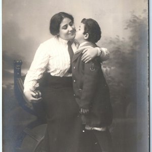 c1910s Child Kiss Mother RPPC Boy Nautical Maritime Sailor Uniform Photo A140