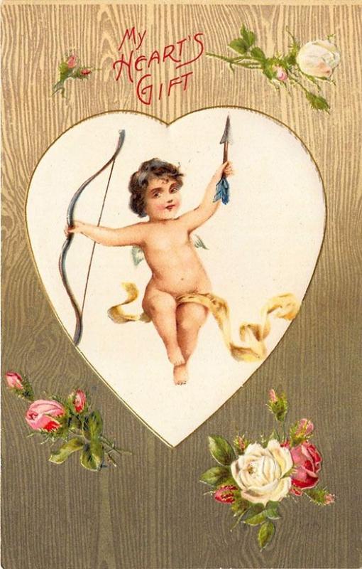 A Valentine My Hearts Gift Cupid Bow & Arrow Embossed Postcard