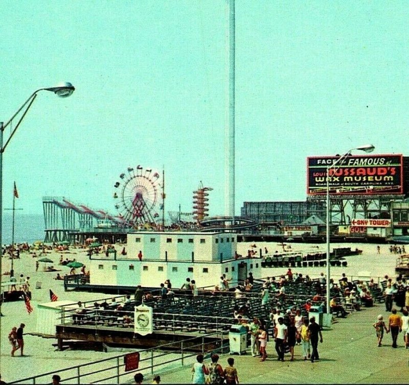 Atlantic Ciudad Nuevo Jersey Nj Boardwalk Jugar Muelle Vtg Cromo Tarjeta Postal