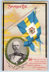 Sweden Postcard 1906 King Oscar II Sweden Flag c1905 Antique Unposted