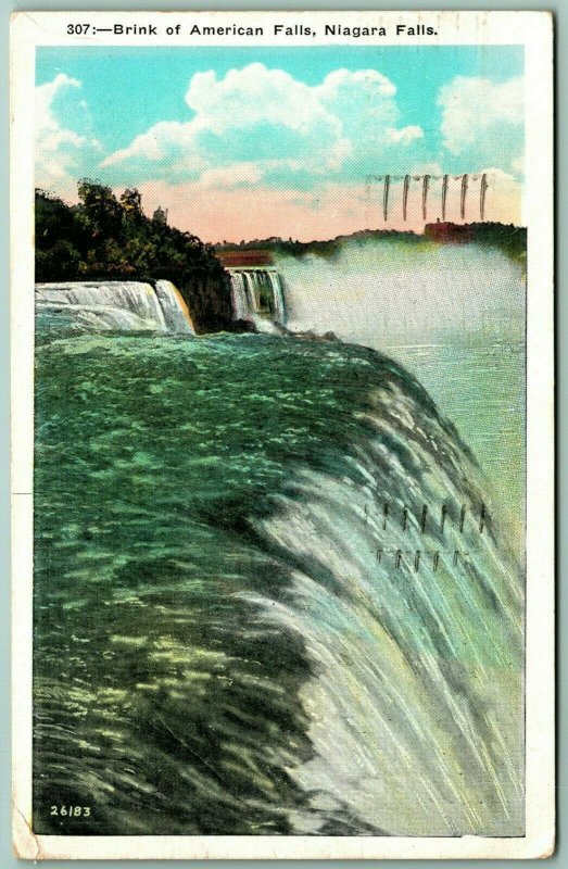 Brink of American Falls Niagara Falls New York NY WB Postcard G6