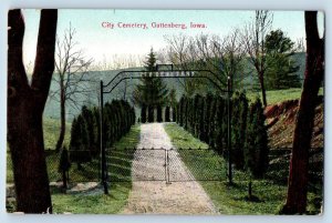 Guttenberg Iowa IA Postcard Entrance To City Cemetery Tree Lined Vintage