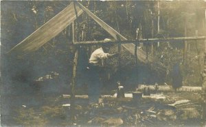 C-1910 Camping Coffee Fire Cooking Equipment RPPC Photo Postcard 21-6298