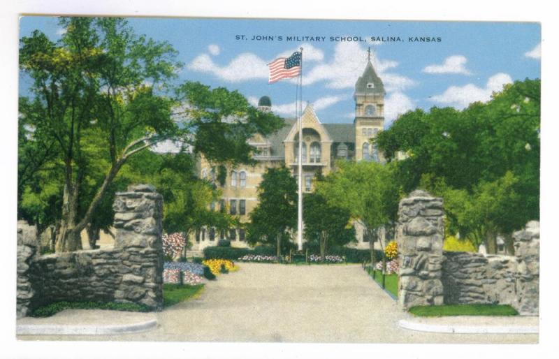 St. John's Military School, Salina, Kansas unused Kropp Linen Postcard