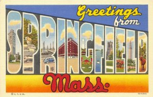 Springfield Massachusetts~Large Letter Linen Postcard~Towers~1937 Curt Teich 