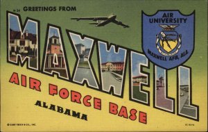 Maxwell AFB Air Force Base Alabama AL Large Letter Linen Postcard