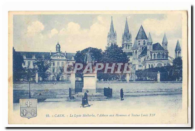 Caen Old Postcard The Lycee Malherbe l & # 39abbaye men and statue of Louis XIV