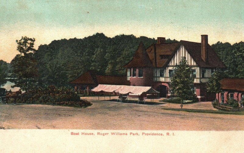 Vintage Postcard 1910s Boat House Roger Williams Park Providence RI Rhode Island