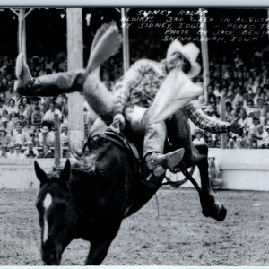 c1950s Shenandoah, IA RPPC Sidney Rodeo Cowboy Horse Postcard Jack Benjamin A104