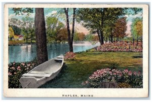 1925 Naples Flowers Canoe Boat Lake Scene Maine ME Posted Vintage Postcard