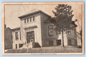 Atlantic Iowa Postcard Carnegie Library Exterior Building 1908 Vintage Antique