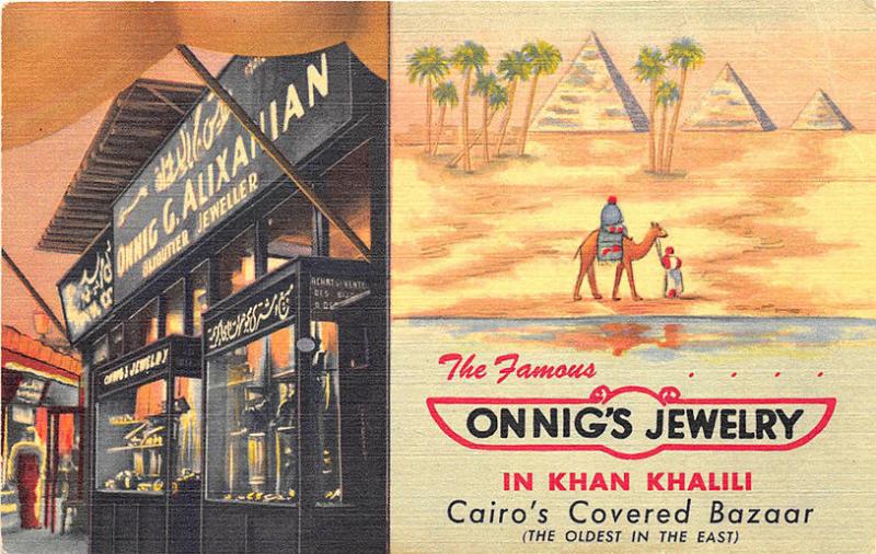 Cairo Egypt Onnig's Khan Khalilu Jewelry Store Curt Teich Postcard