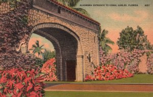 Vintage Postcard Alhambra Entrance to Coral Gables Florida FL J.B. Sommers Pub.