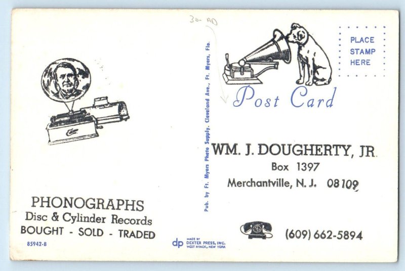 The Edison Phonograph WM J Dougherty Merchantville NJ Advertising Postcard