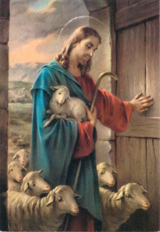 Postcard Religion Jesus saint sheep good shepheard holy door biblic