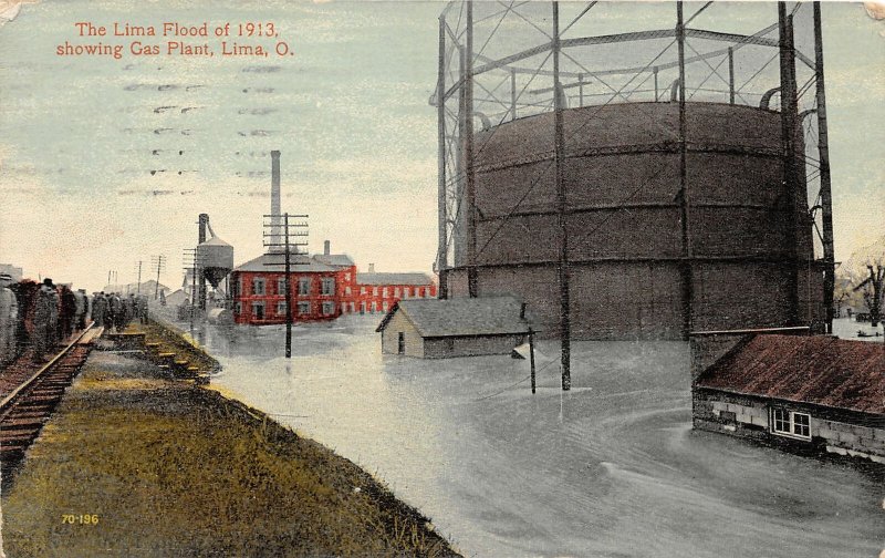 F59/ Lima Ohio Postcard 1913 Flood Disaster Railroad Gas Plant 4 