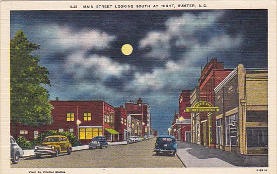 South Carolina Sumter Main Street Looking South At Night