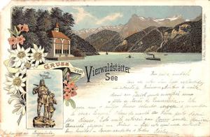 Vierwaldstatter See Austria Gruss vom scenic view boats antique pc Y15813