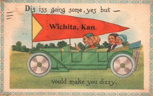 Vintage Postcard 1914 This Is Going Some Yes But Would Make You Dizzy Wichita KS