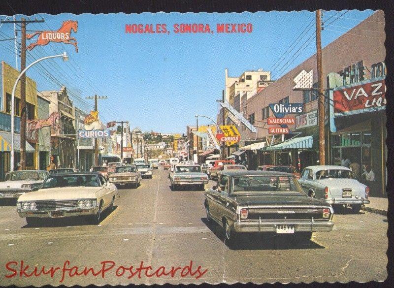 NOGALES SONORA MEXICO 1960's CARS DOWNTOWN STREET SCENE VINTAGE POSTCARD