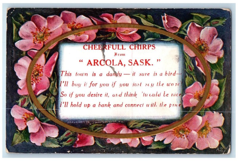 Arcola Saskatchewan Canada Postcard Cheerful Chirps Flowers Message c1910
