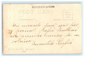 Early Young Woman Studio Encrucijada Cuba Real Photo RPPC Postcard (H34)