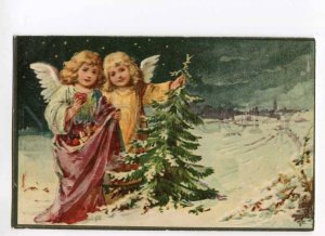 279796 CHRISTMAS X-mas ANGEL near TREE vintage H&S PC