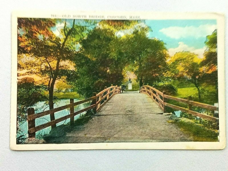 Vintage Postcard 1930's Old North Bridge Concord MA Concord Minute Man