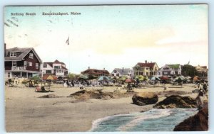 KENNEBUNKPORT, Maine ME ~ Handcolored BATHING BEACH York County 1944 Postcard