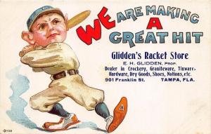 Tampa FL Glidden's Racket Store Baseball Player Rare Advertising Postcard