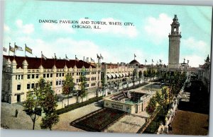 Dancing Pavilion and Tower, White City, Chicago IL Vintage Postcard E70