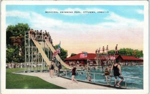 OTTUMWA, IA Iowa    Municipal  SWIMMING  POOL   Slide  1939  Linen  Postcard