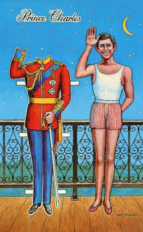 Postcard Artist Signed Prince Charles, Royalty Paper Doll.  L8