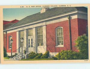 Unused Linen POST OFFICE AT CLEMSON COLLEGE Clemson South Carolina SC hs1077@