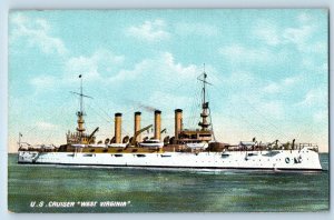 US Navy Ship Postcard US Cruiser West Virginia c1910's Unposted Antique