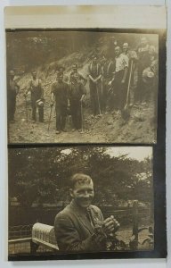 RPPC Occupational Men Shovels Picks Split Photo Same Gent Below Postcard N8