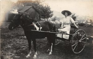 H82/ Interesting RPPC Postcard c'10 Horse-Drawn Buggy Wagon Woman 9