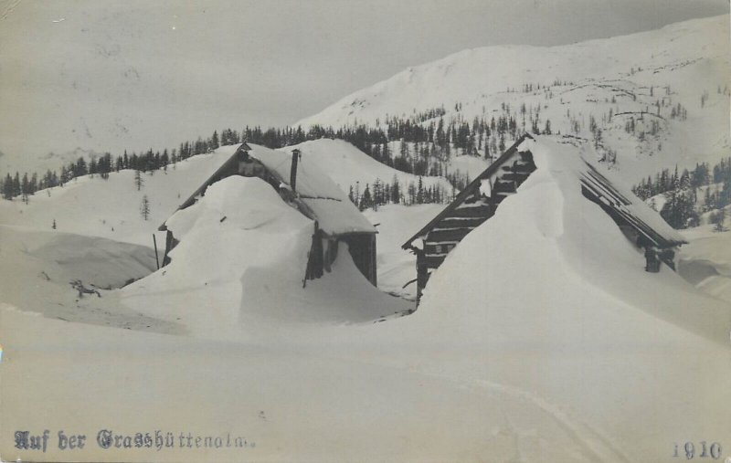 Mountaineering Austria in Winter refuge hut photo postcard 1910